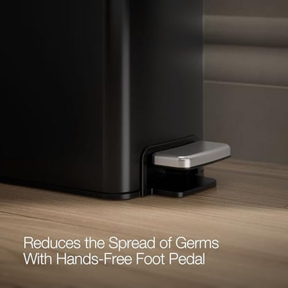KOHLER 31319-BST Bathroom Trash Can, 1.6 Gallon, 6-Liter Step Can, Quiet-Close Small Trash Can with Foot Pedal, Black Stainless - color: Black Stainless, size: 1.6 Gallon - Step Can
