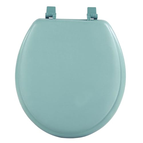 PowerSellerUSA Vinyl Round Soft Toilet Seat, Adjustable Hinges Toilet Seats with Non Slip Grip Tight Bumpers, Standard Heavy Duty Plastic Bathroom Toilet Seat Close Lid Set, Light Green - color: Light Green - Vinyl, size: 17" Standard