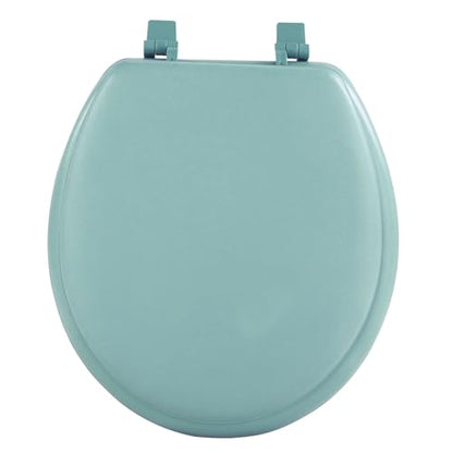 PowerSellerUSA Vinyl Round Soft Toilet Seat, Adjustable Hinges Toilet Seats with Non Slip Grip Tight Bumpers, Standard Heavy Duty Plastic Bathroom Toilet Seat Close Lid Set, Light Green - color: Light Green - Vinyl, size: 17" Standard