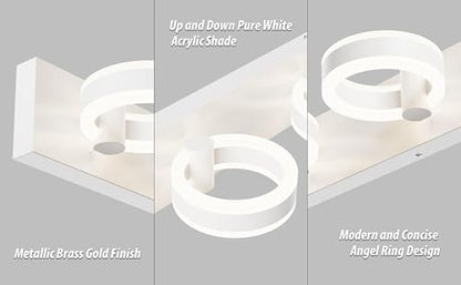 LED Bathroom Light Fixtures, 33inch White Vanity Lights, Modern 4 Light Acrylic Wall Sconces, 350° Rotatable Wall Lighting Fixture Over Mirror - color: White, size: 4 Lights