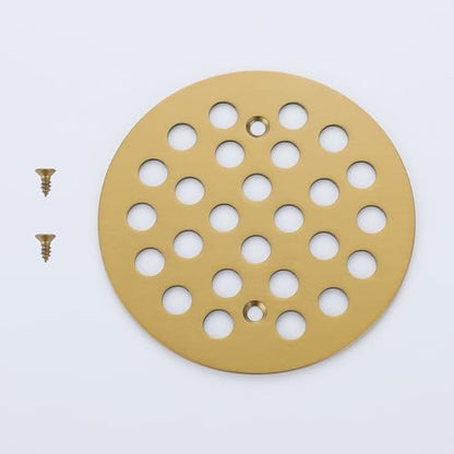 Round 4-1/4 Inch Screw-in Shower Drainer Cover Replacement 304 Stainless Steel Floor Drain Grate with Screws Brushed Golden - color: Brushed Golden
