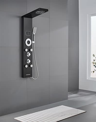 LED Shower Panel Tower System, 304 Stainless Steel Bathroom Shower Tower with 3 Body Massage Jets, Shower Column Wall Mounted - color: Black - 5 Body Jets