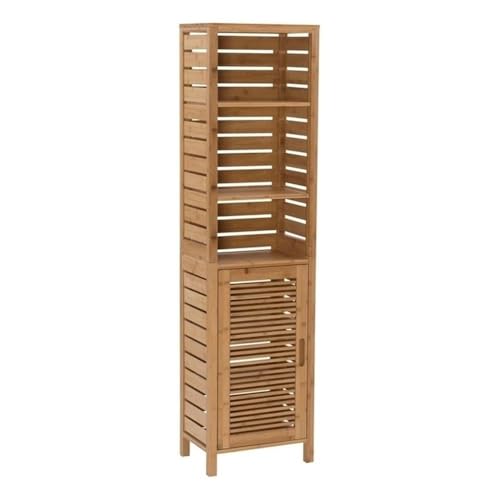 Pemberly Row Tall Bamboo Linen Cabinet, 61.75 in Height, 6-Shelf Tower, Natural Brown Finish, Solid Bamboo Construction, Versatile Storage for Bathroom or Home Organization