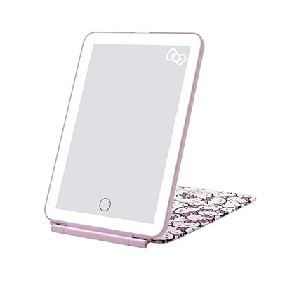 Impressions Vanity Hello Kitty Touch Pad Mini Tri-Tone Makeup Mirror with Printed Flip Cover and LED Strip, Travel Vanity Mirror with Touch Sensor Switch and USB Extension (White/Pink) - color: White/Pink