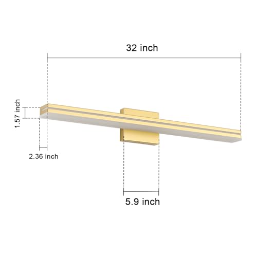 SineRise 32-Inch LED Modern Bathroom Vanity Light Bar, Gold Modern Acrylic Bathroom Wall Lighting Fixtures Over Mirror (Cool White 6000K) - color: Gold-Cool White, size: 32-Inch