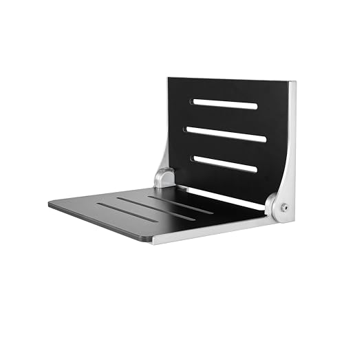 Seachrome Silhouette Folding Wall Mount Shower Bench Seat, Black Seat with Silver Frame - color: Matte Black Seat With Silver Frame