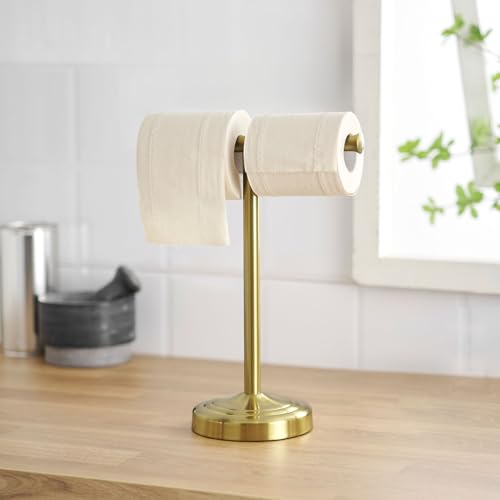 RUMOSE Brushed Gold Hand Towel Holder Stand Countertop Towel Rack | 13 Inch Bathroom Kitchen Vanity T-Shape Towel Stand Free Standing Stainless Steel Towel Bar Towel Ring - color: Brushed Gold