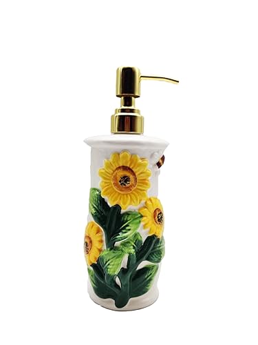 ACK Ceramic 3D Sunflower Hand Painted Refillable Soap Dispenser, Lotion Jar, Kitchen Décor, Bathroom Décor - color: 3d Sunflower