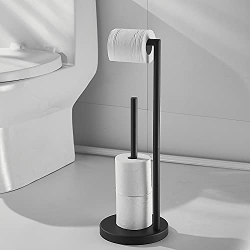 Toilet Paper Roll Holder Stand, NEWRAIN Bathroom Free Standing Toilet Tissue Paper Roll Holder Stand with Reserve Function,Matte Black - color: Matte Black