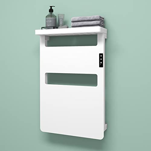 Towel Warmer with Timer for Bathroom, Towel Warmer Rack with Top Shelf, Heated Towel Rack Wall Mounted, Electric Towel Warmer, Towel Heater, Bath Towel Dryer, Hardwired or Plug-in - 28x18 inch - color: White, size: 28" × 18"