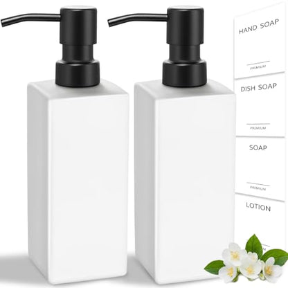GMISUN White Soap Dispenser, Bathroom Hand Soap Dispenser, Glass Dispenser with Stainless Steel Pump, Kitchen Hand and Dish Soap Dispensers, 12 fl oz/350ml Liquid Refillable Soap and Lotion Bottle - color: White Bottle + Black Pump