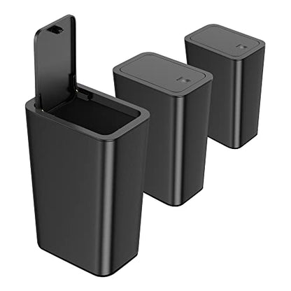 N. NETDOT 3 Pack 10 Liter Small Trash Can with lid, 2.6 Gallon,Garbage Can Slim Trash Bin Waste Basket for Bathroom,Kitchen,Bedroom,Living Room,Office,Laundry - Black - color: Black, size: 3 X 2.6 Gal