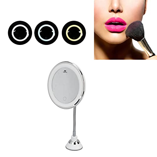 Lighted Makeup Mirror, 10x Magnifying Mirror Suction Cup with Light 3 Color Modes and Adjustable Brightness 360°Swivel for Vanity