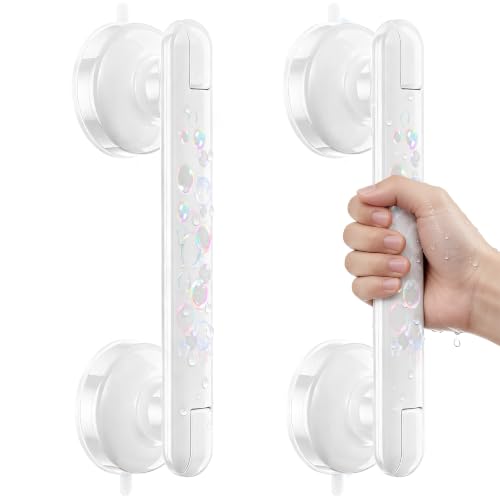 Suction Shower Handle, 2 Pack Grab Bars for Shower and Bathroom | Removable Safety Grip No Drilling & Waterproof, Heavy Duty Suction Cup Bath Handrails Grab Bars for Bathtubs, 11 in - Bubble - color: White - Bubble