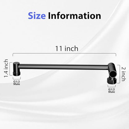11"Adjustable Shower Extension Arm with Push-Button Lock Easy Install Black | Solid Brass One-Hand Adjust height High pressure resistance, long-term durability for All Rain & Handheld Showerheads - color: Matte Black, size: 11 Inches