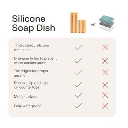 The Earthling Co. Self Draining Soap Dish Silicone Soap Holder to Prevent Mushy Bars and Extend Bar Life, Shampoo and Conditioner Bar Tray for Bathroom, Shower, Countertops (Large Dish) - size: 8"