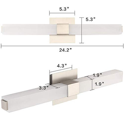 24in Modern Bathroom Vanity Light, 3CCT Dimmable Nickel LED Vanity Lights Bar, 18W Bathroom Lighting Fixtures Above Mirror 3000K/4500K/6000K Selectable - color: Brushed Nickel - 3CCT Dimmable, size: 24 inch