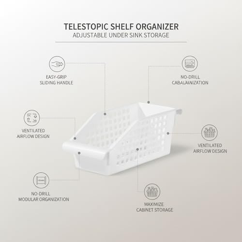 Adjustable Telescopic Cabinet Shelf, Tool-Free Under Sink Organizer Rack, Carbon Steel and PP Plastic Storage Solution for Kitchen and Bathroom - size: 9.84 x 4.72 x 4.13 in