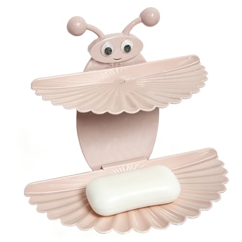 Double-Deck Soap Dish Holder for Shower, Bee Shape Wall Mounted Soap Holder with Strong Adhesive, Self Draining Soap Tray, No Drilling Bathroom Accessories, Nordic Pink - size: 7"×6.5"