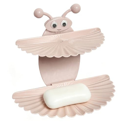 Double-Deck Soap Dish Holder for Shower, Bee Shape Wall Mounted Soap Holder with Strong Adhesive, Self Draining Soap Tray, No Drilling Bathroom Accessories, Nordic Pink - size: 7"×6.5"