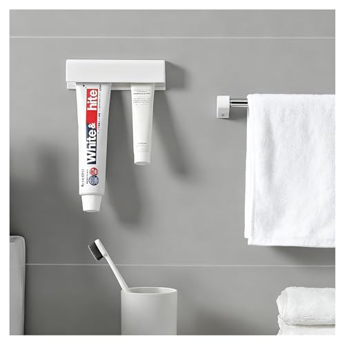 Adhesive Toothpaste Holder Wall Mounted for Bathroom c/w 1 Tube Squeezer | JM.JEEMI Cosmetics & Creams & Lotions in Tubes Clip Gripper, Tooth Paste Organizers for Bathroom - White, Large - size: Large_RT