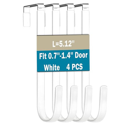 Over The Door Hooks, 4 Pack Steel Door Hangers Hook w/Rubber Coating, Fit 0.7''-1.4'' Door Width, Organizer for Living Room, Bedroom, Bathroom, Kitchen Hanging Clothes, Towels, Hat, Bag