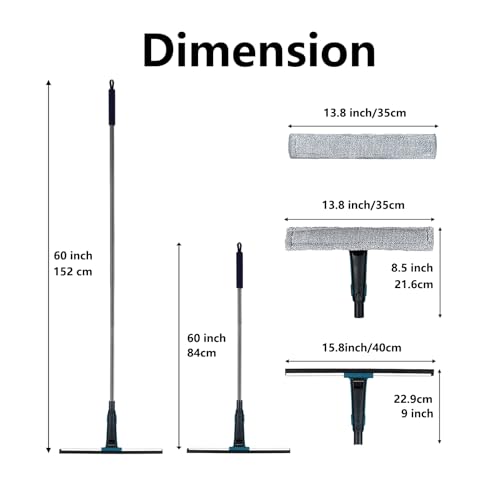 60" Professional Squeegee with Long Handle - Window, Shower & Floor Cleaner for Glass, Tile, Concrete, Mirror, Windshield, Bathroom, Car, Home & Garage