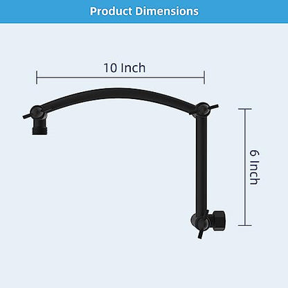 Hibbent All Metal 16'' Shower Head Extension Arm, Matte Black | Solid Brass Adjustable Shower Arm with Lock Joint, Flexible Height & Angle, Universal Connection Shower Head Extender - color: Matte Black, size: 16 Inch