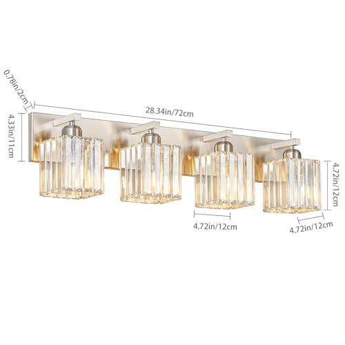 Modern Vanity Light 4-Lights Brushed Nickel Vanity Light Crystal Bathroom Wall Light Bathroom Light Fixtures - color: Nickel Straight, size: 4-light