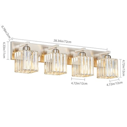 Modern Vanity Light 4-Lights Brushed Nickel Vanity Light Crystal Bathroom Wall Light Bathroom Light Fixtures - color: Nickel Straight, size: 4-light