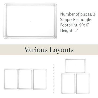 STORi SimpleSort 3-Piece Stackable Clear Drawer Organizer Set | 9" x 6" x 2" Rectangle Trays | Wide Makeup Vanity Storage Bins and Office Desk Drawer Dividers | Made in USA - size: 9x6x2"