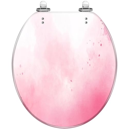 Round Toilet Seat Pink color Resin Toilet Seat Slow Quiet Close with Quick-Release Hinges Toilet Seat with Cover Easy to Clean Install - color: Multi10, size: 16.5"x14.5"