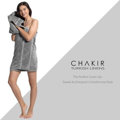 Chakir Turkish Linens 4 Piece Bath Towel Set, 100% Cotton Luxury Turkish Towels for Bathroom, Soft Absorbent Bath Towels, 27 x 54 Inches, Gray - color: Gray