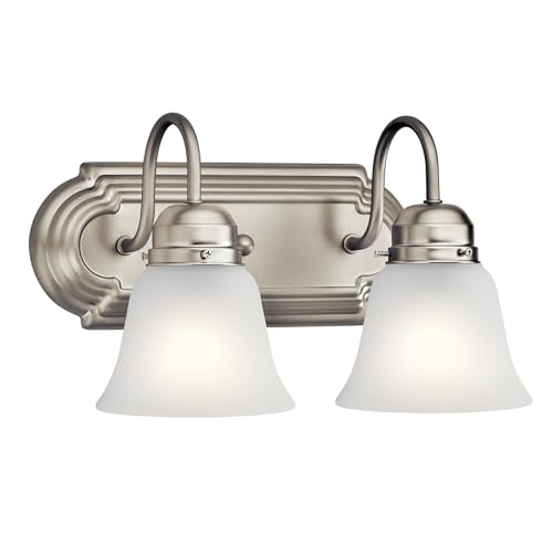 Kichler 12.25" 2-Light Vanity Bath Light in Brushed Nickel, Modern Bathroom Light with Clear Satin Etched Glass, (12.25" W x 8" H), 5336NIS - color: Brushed Nickel, size: 12.25"