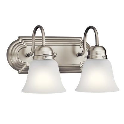 Kichler 12.25" 2-Light Vanity Bath Light in Brushed Nickel, Modern Bathroom Light with Clear Satin Etched Glass, (12.25" W x 8" H), 5336NIS - color: Brushed Nickel, size: 12.25"
