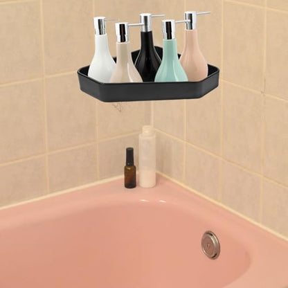 STAHAD Space Aluminum Floating Corner Shelf Wall Mounted Bathroom Storage Rack with Anti-Skid Lip Edge Black Shower Organizer for Corner Wall Storage