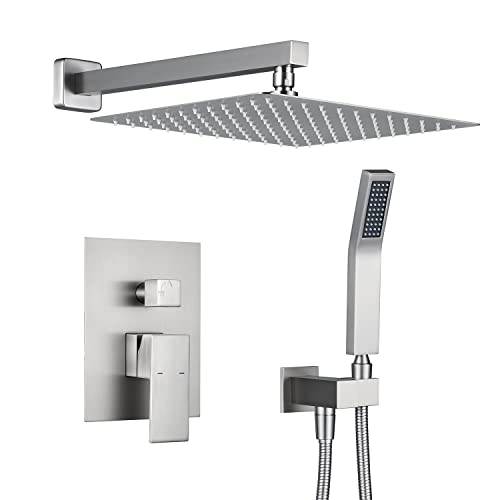 Rain Shower System 12 Inches Shower Combo Set Brushed Nickel Wall Mount Faucet Bathroom Faucets with Rainfall Shower Head and Hand Shower