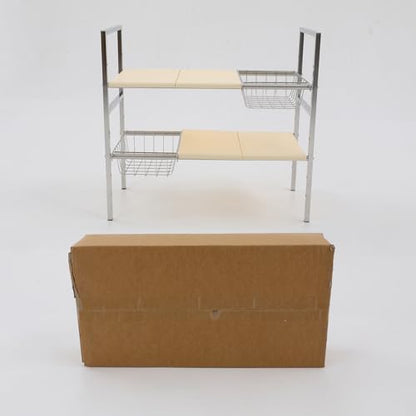 2-Tier Under Sink Organizer, Adjustable 20.9-34.6 Inch, Stainless Steel Cabinet Shelf with 4 Baskets, Cream White (Cream White) - color: Cream White
