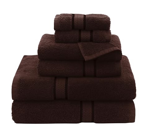 COTTON CRAFT Ultra Soft 6 Piece Towel Set - 100% Cotton Towels - Chocolate | Absorbent 580 GSM Quick Dry Everyday Premium Luxurious Bathroom Towels - 2 Large Bath Towels, 2 Hand Towels, 2 Washcloths - color: Chocolate, size: 6 Piece Towel Set