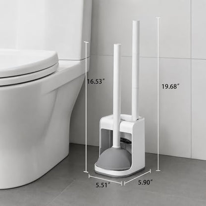 Toilet Plunger and Bowl Brush with Holder, 2 in 1 Heavy Duty Toilet Brush and Plunger Set for Bathroom Cleaning, 1 Set (White) - color: White