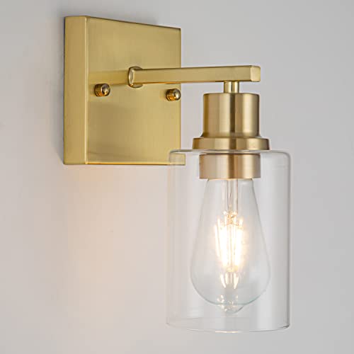 1-Lights Gold Bathroom Light Fixture, Brushed Brass Vanity Light with Clear Glass Shade, Modern Bath Wall Lights for Living Room, Hallway, Bedroom - color: Gold 1-Light