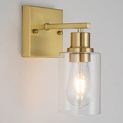 1-Lights Gold Bathroom Light Fixture, Brushed Brass Vanity Light with Clear Glass Shade, Modern Bath Wall Lights for Living Room, Hallway, Bedroom - color: Gold 1-Light