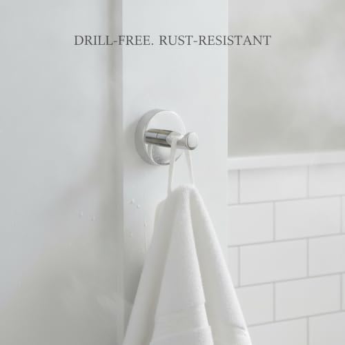 Wall Hook Stainless Steel Adhesive Mount for Bathroom Tile and Glass, Drill-Free Holder for Wet Towels and Robes (1 Piece) - size: 1.93 x 1.97 x 0.63 in