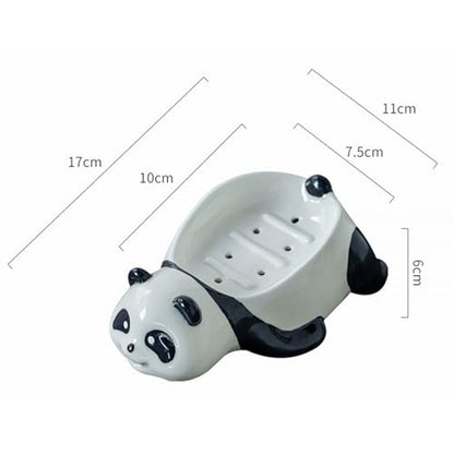 Cute Ceramic Soap Dish Self Draining Adorable Panda Shaped Kitchen Sink Soap Organizer for Bathroom Quick Drying Soap Holders - color: Black&white-2