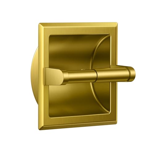 FORIOUS Recessed Toilet Paper Holder for Mega Rolls, Brushed Gold | Stainless Steel Tissue Roll Holder Wall Mount for Bathroom Space-Saving Design, in Wall Toilet Paper Dispenser Insert - color: Gold