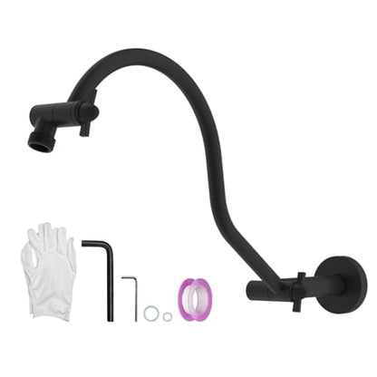 Hibbent All Metal Upgraded 18'' Shower Head Extension Arm, Matte Black | Shower Arm with Flange, Brass Flexible Height & Angle Adjustable Shower Extender with Lock Joint, Universal Connection - color: Matte Black