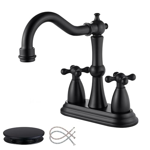 Matte Black Antique Bathroom Faucet, 4 Inch Centerset | Stainless Steel, Lavatory Faucet, Pop Up Drain, 4 inch Centerset - color: Matte Black