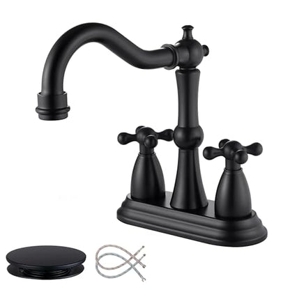 Matte Black Antique Bathroom Faucet, 4 Inch Centerset | Stainless Steel, Lavatory Faucet, Pop Up Drain, 4 inch Centerset - color: Matte Black