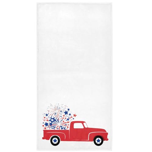 Pfrewn 4th of July Hand Towels Patriotic Star Truck Retro American USA Flag BathroomTowel Kitchen Dish Guest Towel Stars and Stripes Bath Towel Memorial Veterans Day Decor 16x30 in - color: Patriotic Truck
