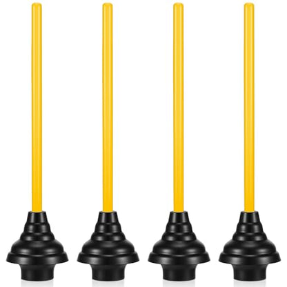 4 Pcs Heavy Duty Toilet Plunger with Long Wooden Handle Force Suction Cup 26.38"x5.51" Black Rubber Toilet Plunger Removes Clogs Without Holder for Bathroom Drains Sink